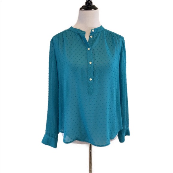 J. Crew Factory Tops - J. Crew Factory teal clip dot chiffon blouse